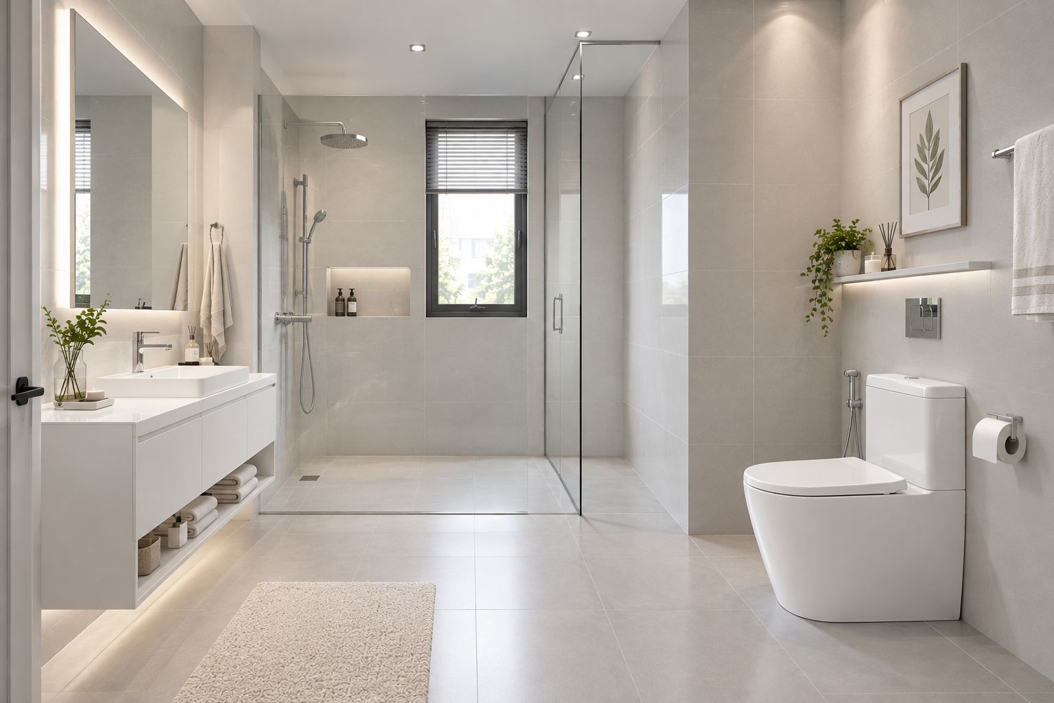 Combo thiết bị vệ sinh American Standard gồm bồn cầu, lavabo, vòi lavabo và sen tắm cho nhà phố