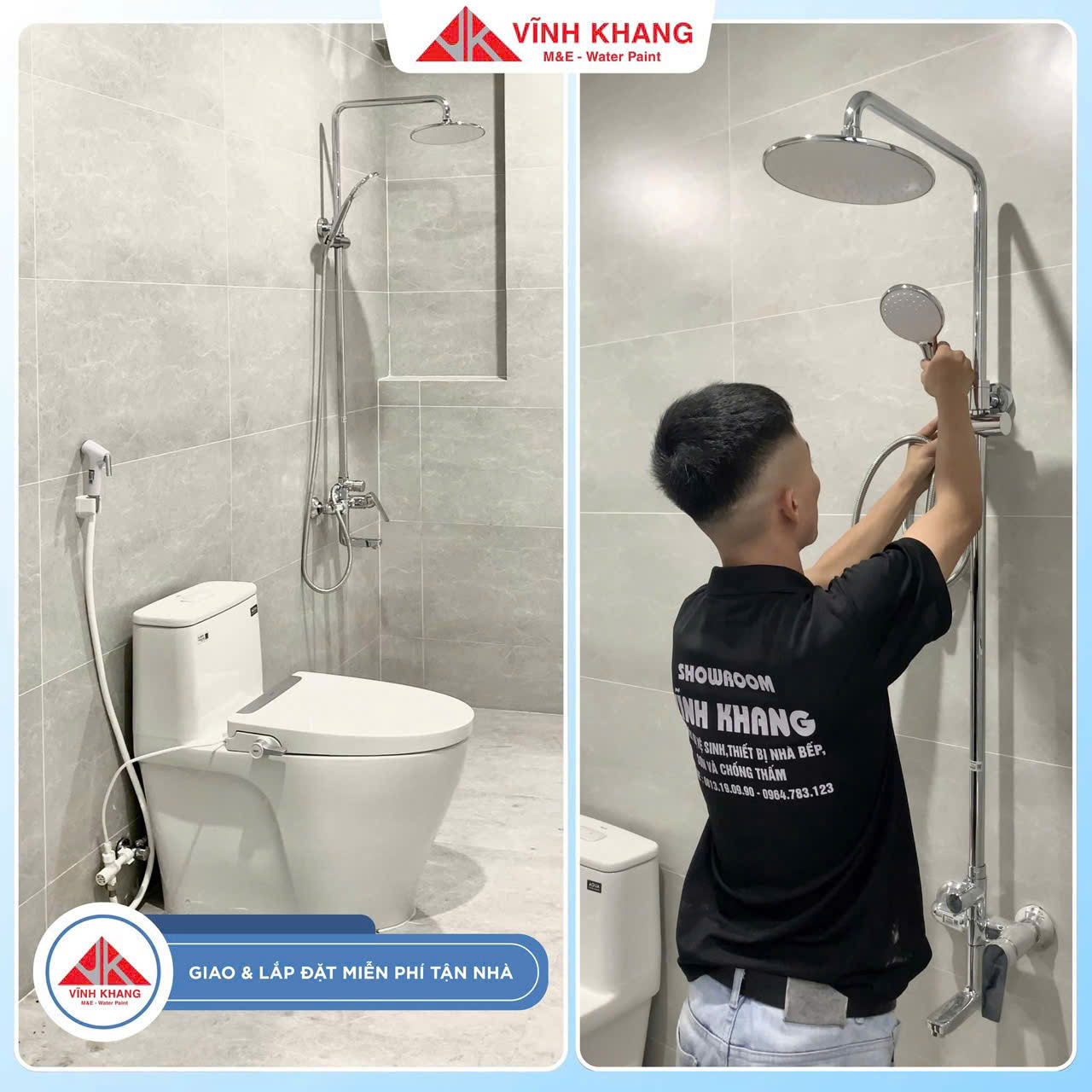 Thiết bị vệ sinh American Standard đồng bộ trong phòng tắm căn hộ hiện đại